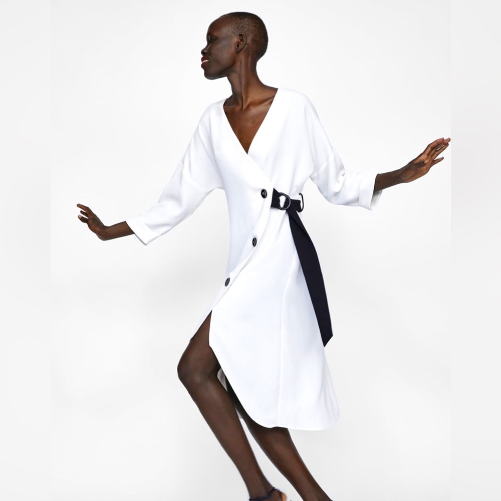 Zara Asymmetrical Button Up Belted Wrap Dress size XS